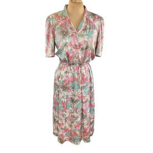 Vintage SZ S Filenes Floral Shirt Day Midi Dress 70s 80s Cottagecore Puff Sleeve